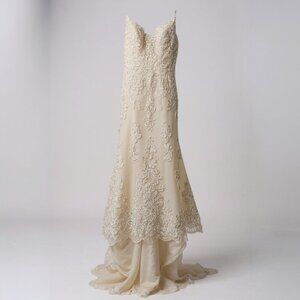 Juliette Hot Couture Strapless Ivory Sweetheart Train Lace Wedding Dress 8 NWT